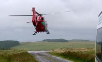 Casualty evacuation by helicopter at Mini Epynt 2017 rally